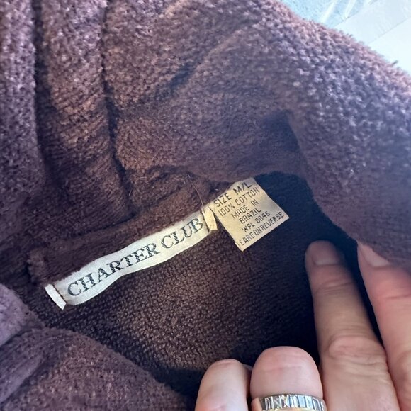 Unisex Brown Terrycloth Robe Pockets Belt Large Charter Club Gold Emblem Vtg - Picture 4 of 12